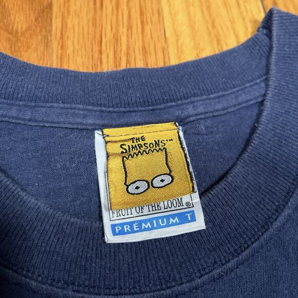 Vintage 90s Y2K The Simpsons BART Homer Mirror Medium Blue T-Shirt Fade Distress - Picture 3 of 10